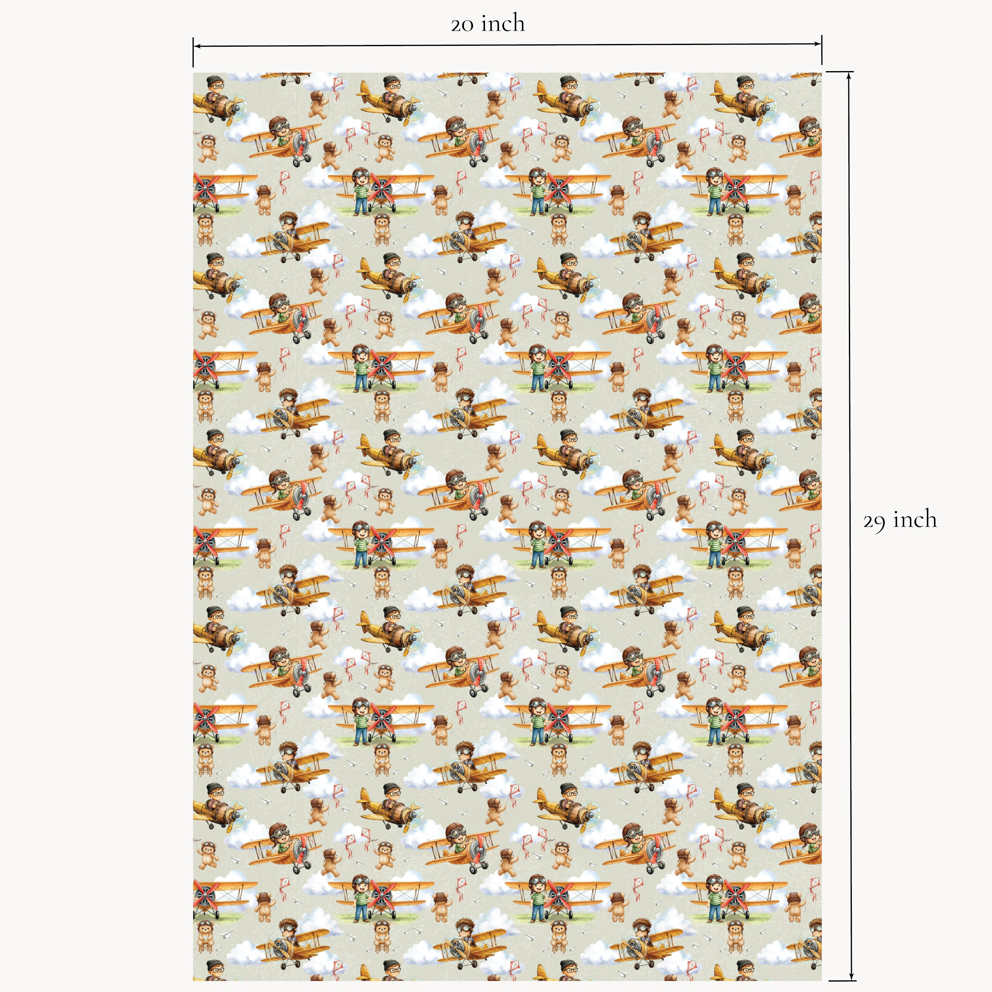 Vintage airplane gift wrapping paper flat sheet with 20x29 inch measurements