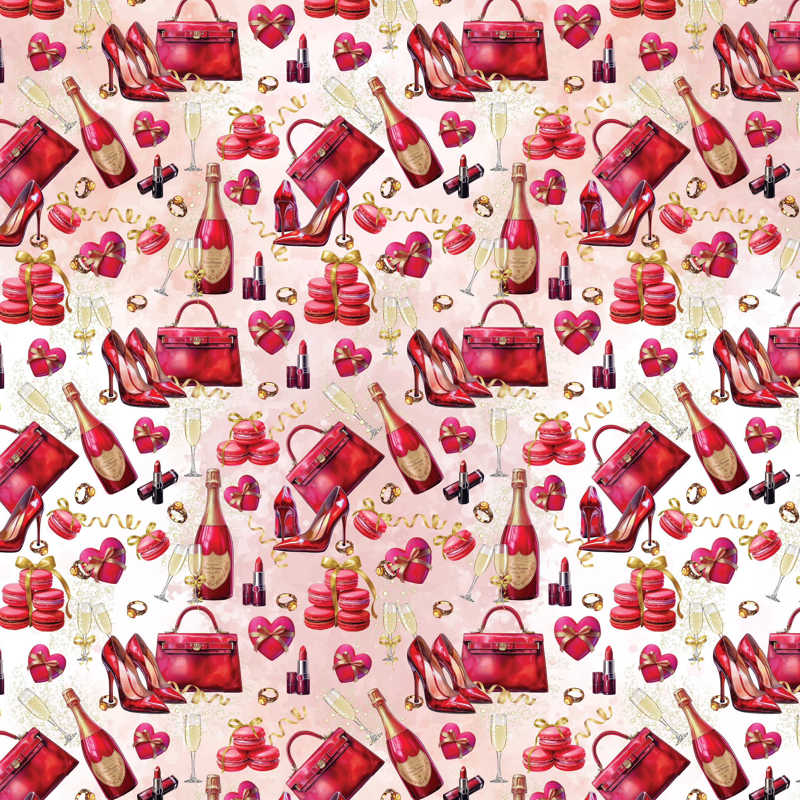 Champagne & Heels Valentine's wrapping paper with champagne glasses and high heels design