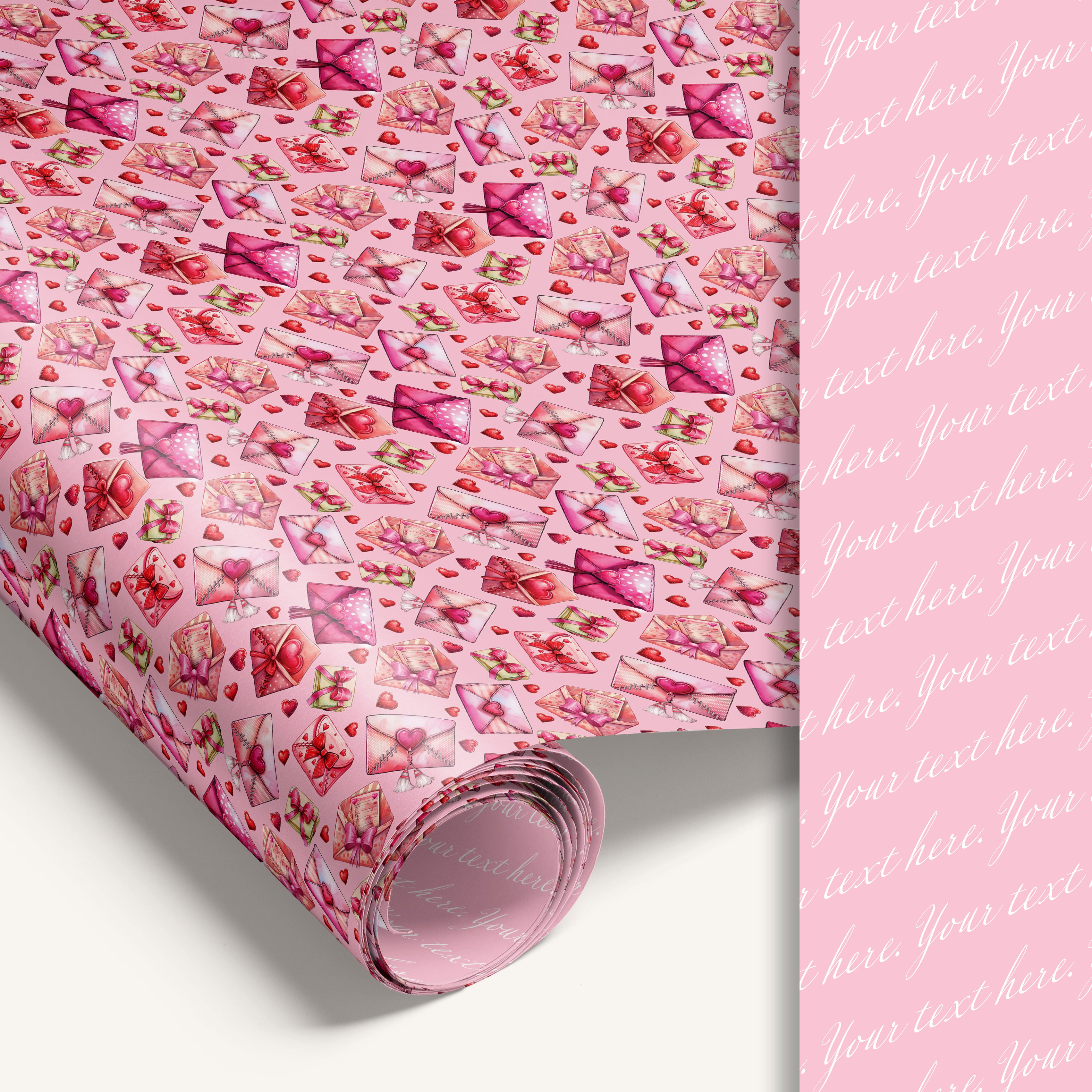 Sealed with Love Valentine's wrapping paper with wax seals and romantic love letter design with custom text reverse side