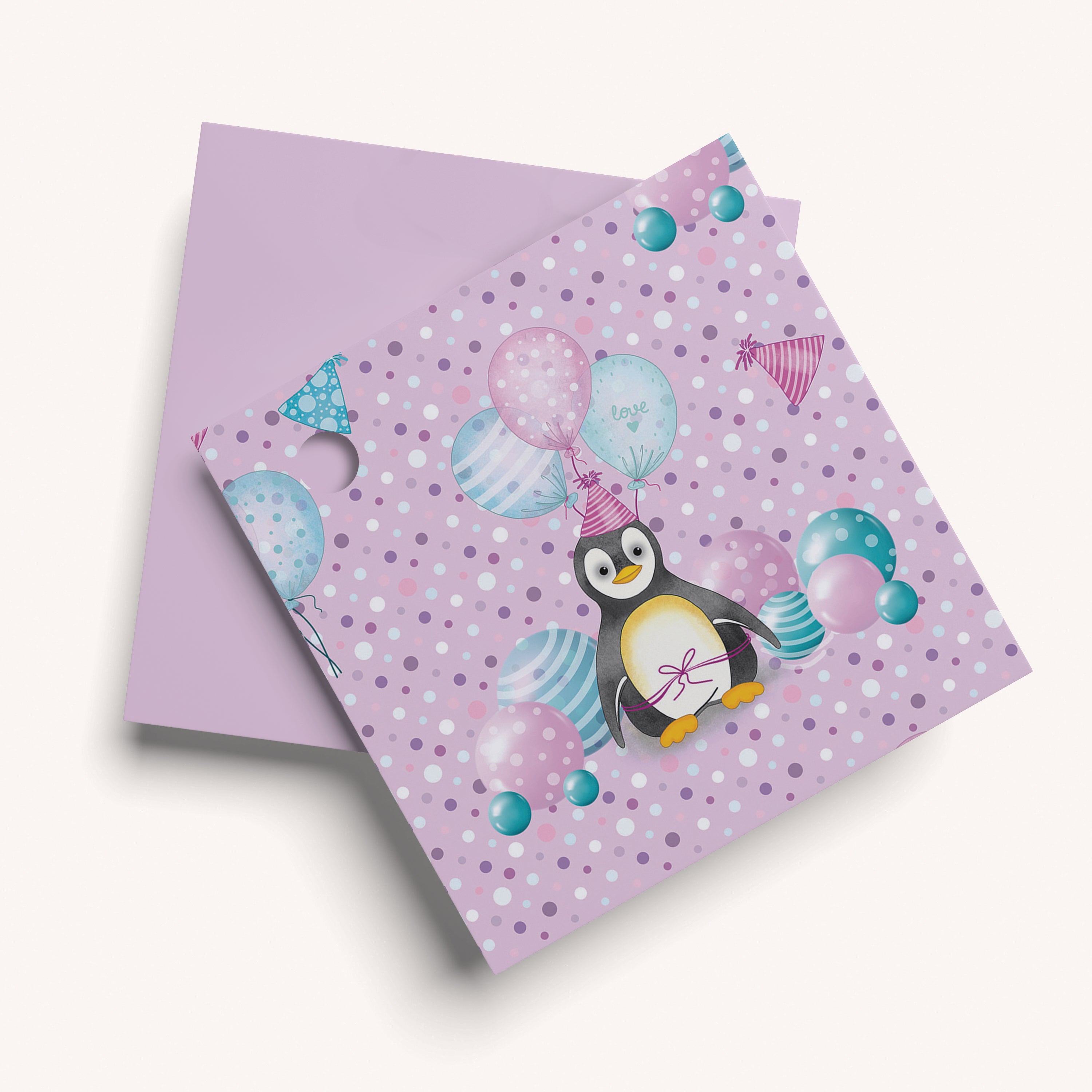 Penguin design on pink gift name tag.
