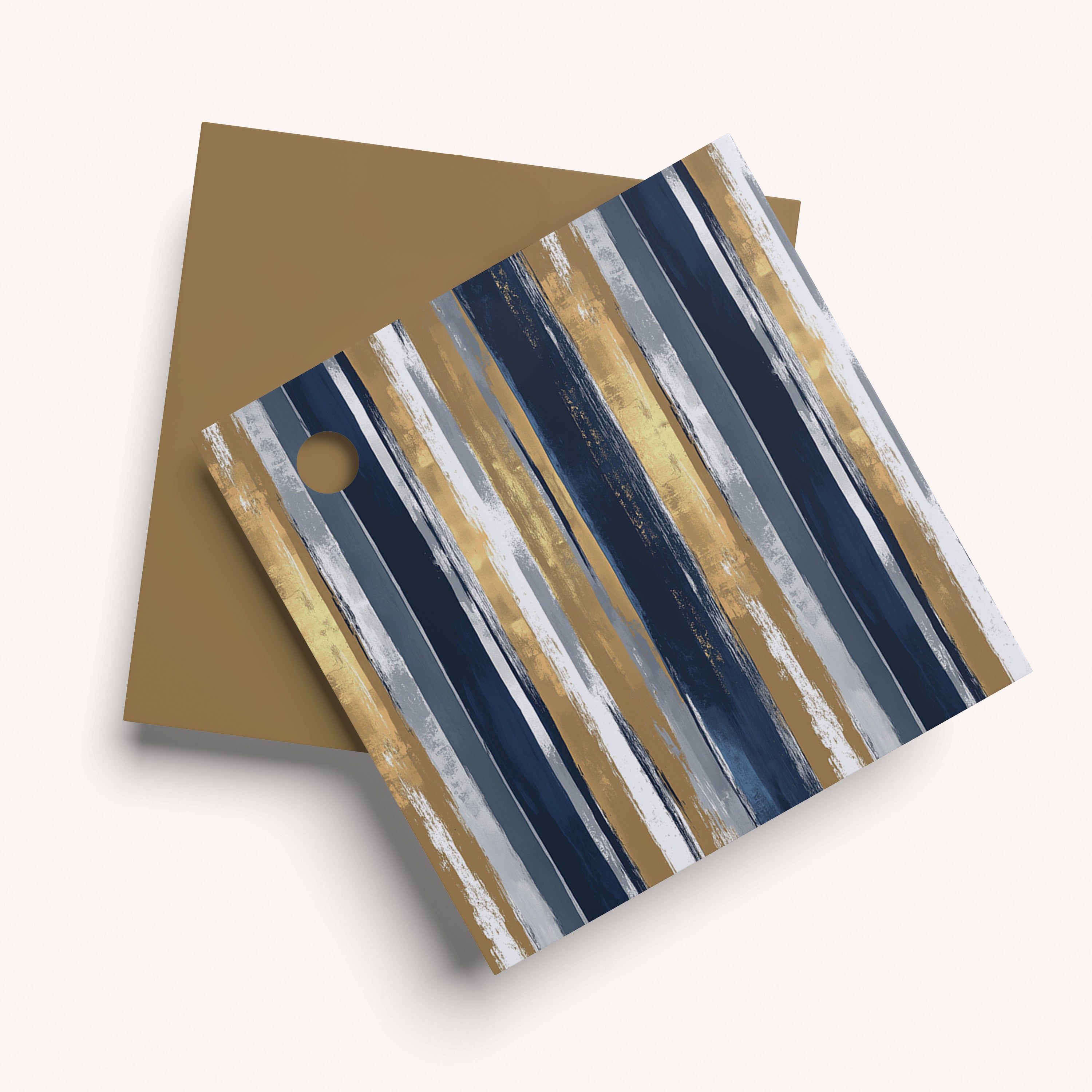 Decorative cutting board with striped pattern on a brown card