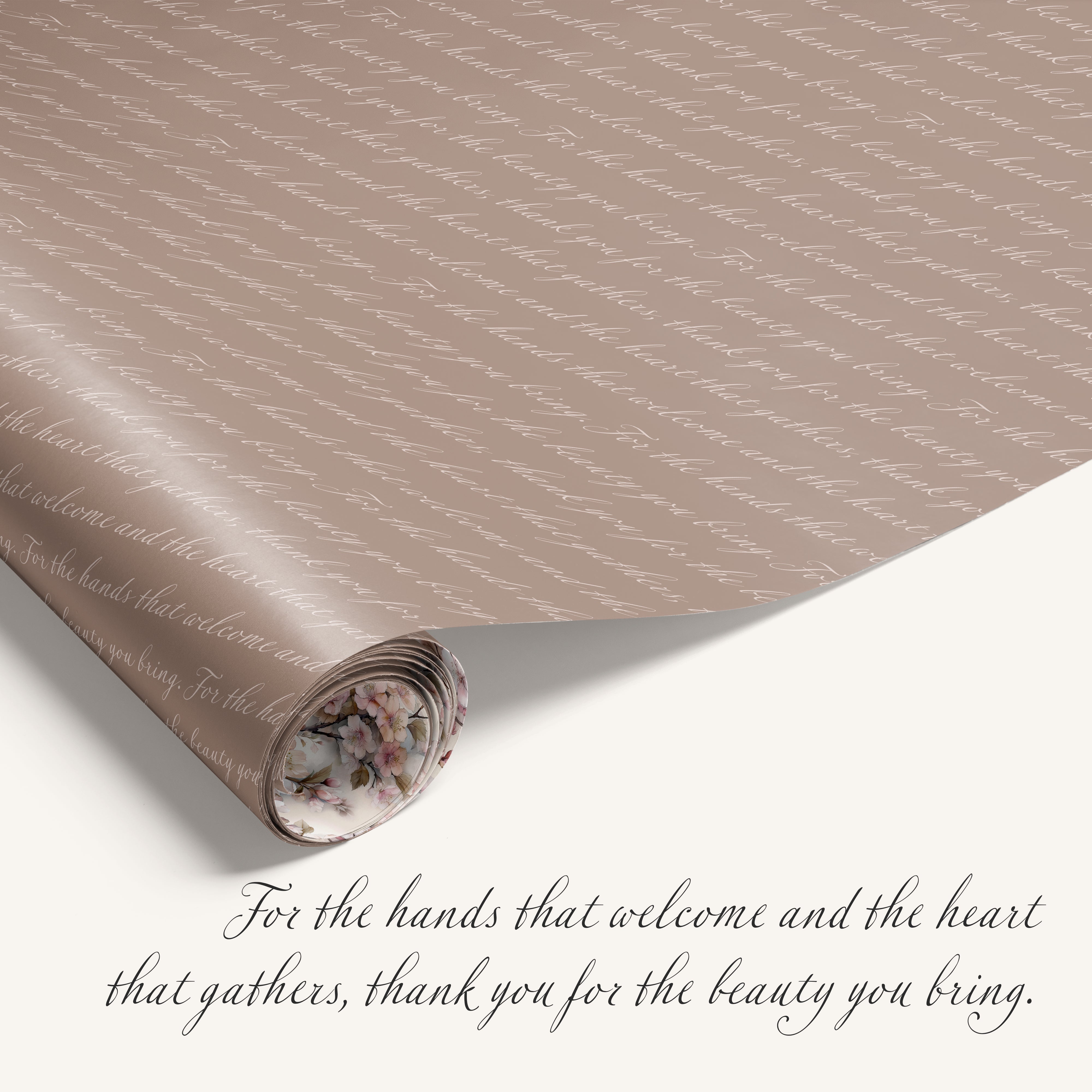 Roll of decorative paper with text on a white background