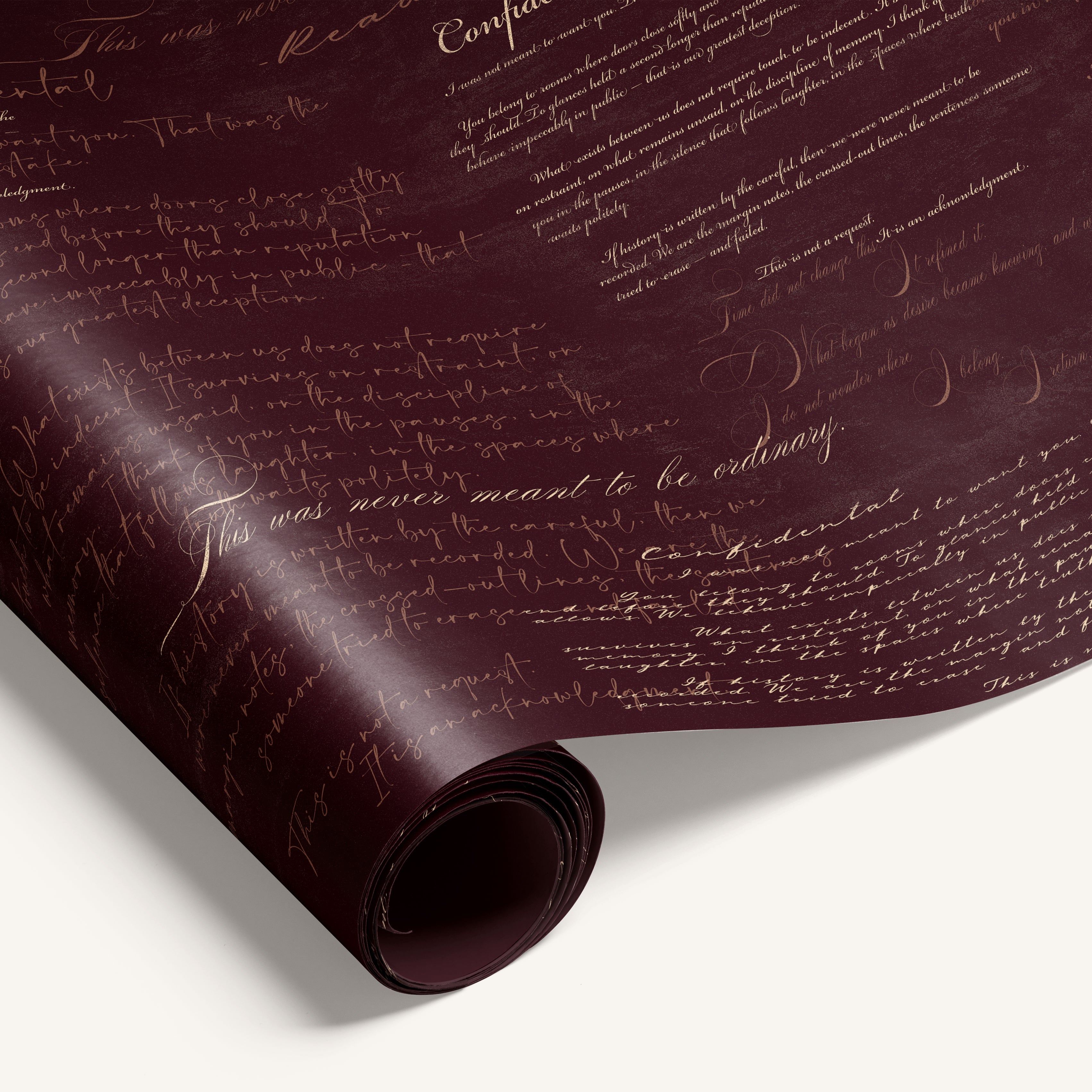 Burgundy Confidential Letter Valentine's wrapping paper with vintage love letter and romantic text design