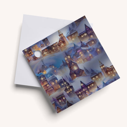 Name tag with a Christmas village