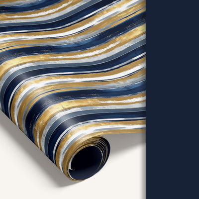Double-sided wrapping paper featuring navy stripe design on one side and deep navy reverse.