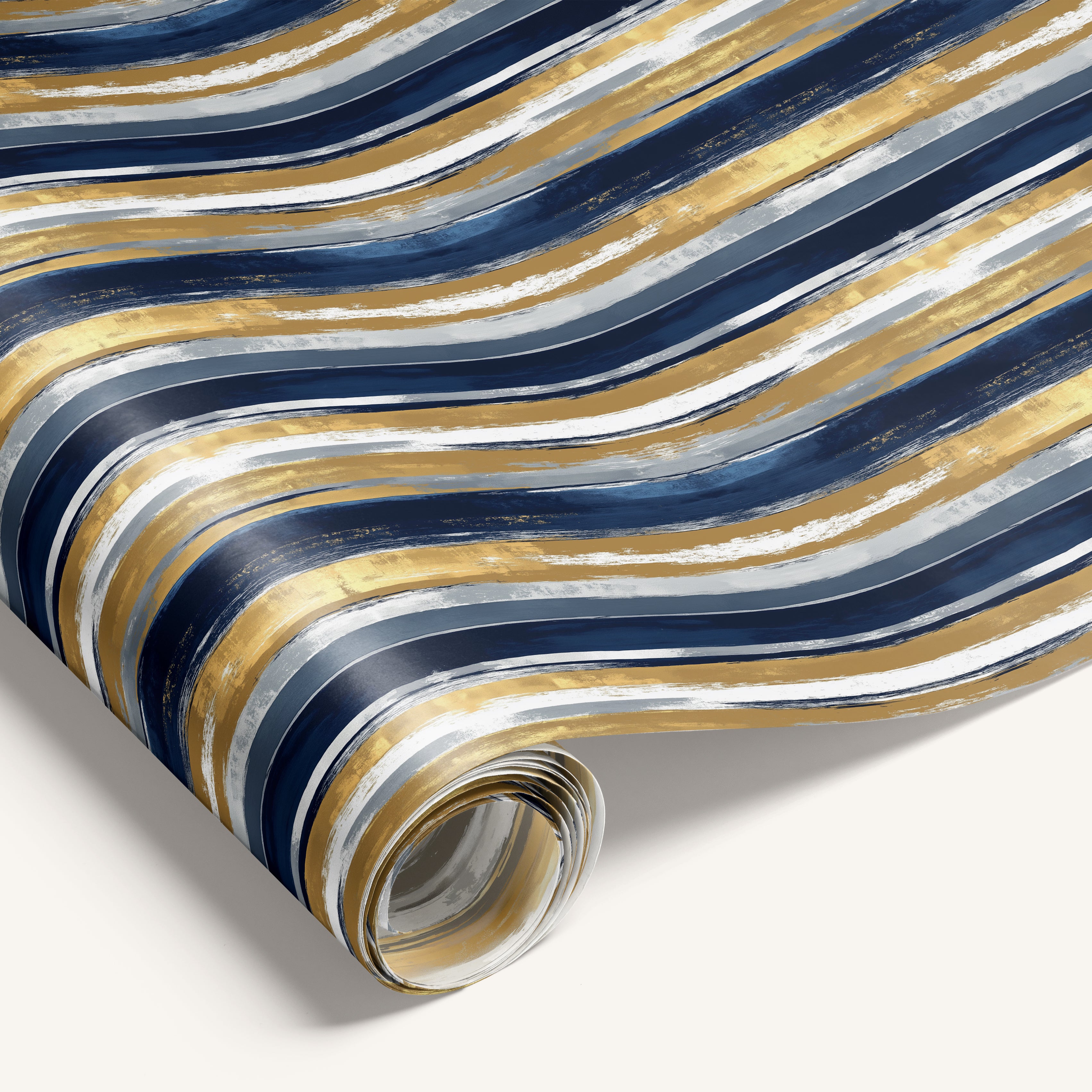 Double-sided wrapping paper featuring Modern Tux design on one side and Gilded Brush stripe pattern on the reverse.