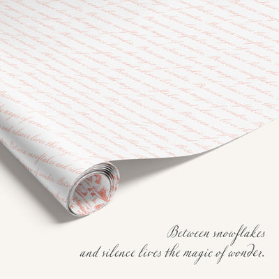 Winter Village double-sided wrapping paper featuring vintage snowy countryside illustration on one side and magical winter snow text on reverse.