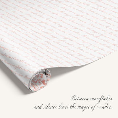 Winter Village double-sided wrapping paper featuring vintage snowy countryside illustration on one side and magical winter snow text on reverse.