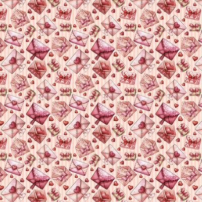 Sealed with Love Valentine's wrapping paper with wax seals and romantic love letter design close up