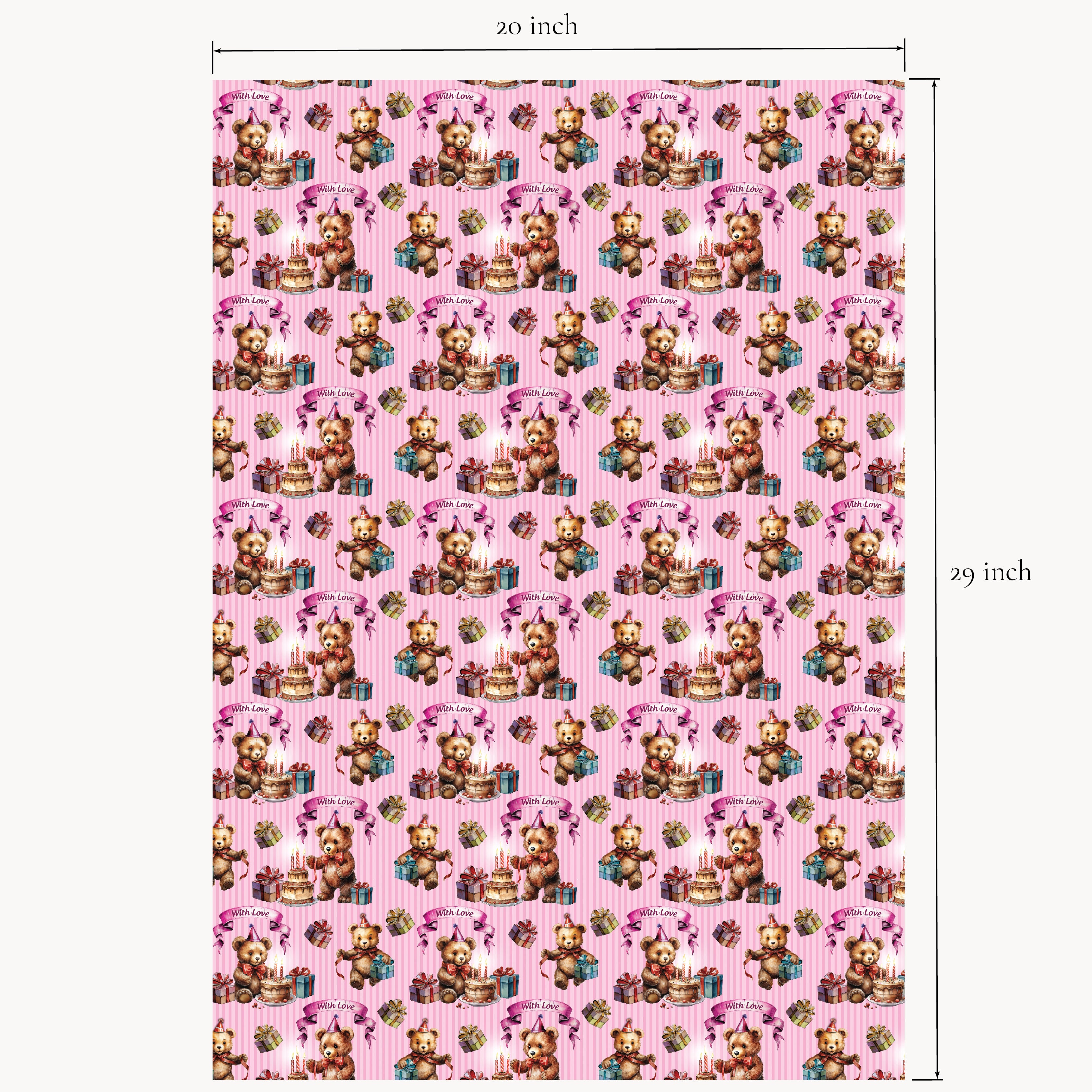 Stripe teddy bear gift wrap flat sheet with 20x29 inch measurements