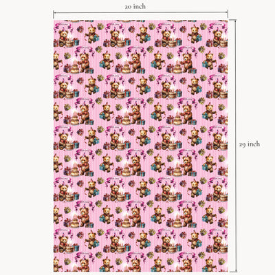 Stripe teddy bear gift wrap flat sheet with 20x29 inch measurements