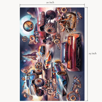 car wrapping paper with mechanical elements and dimensions indicated