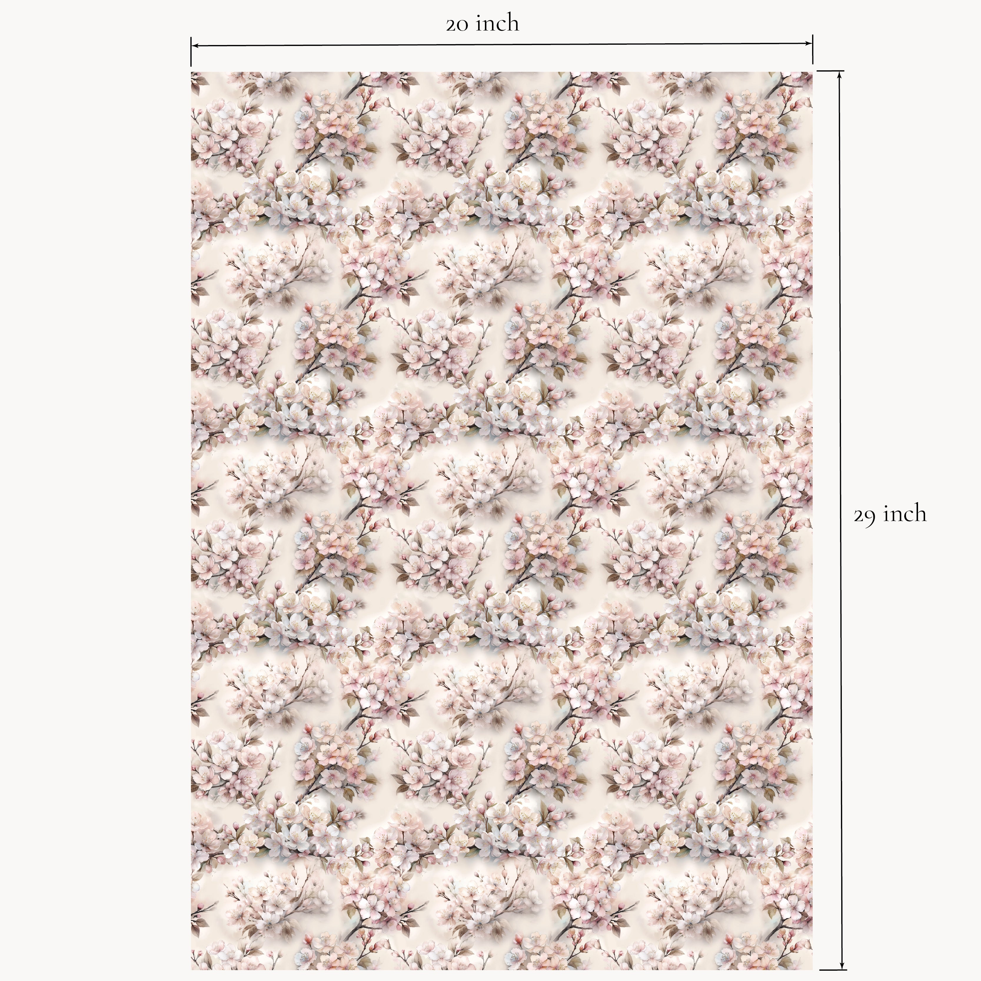 Floral patterned paper with dimensions on a white background