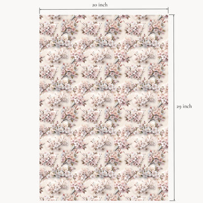 Floral patterned paper with dimensions on a white background