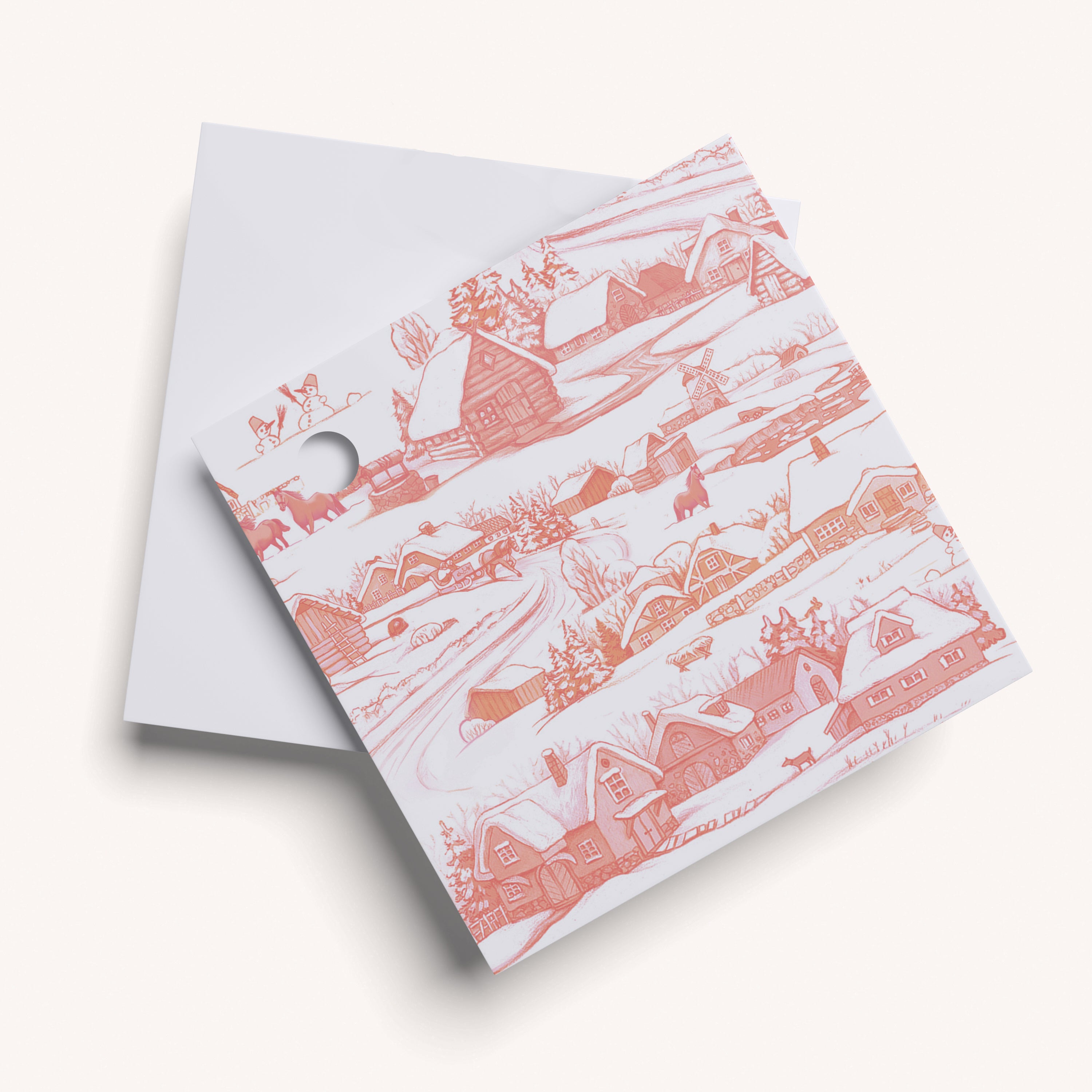 Name tag with a scenic vintage pink pattern on a white background