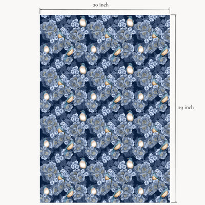 Floral patterned fabric with measurements on a white background